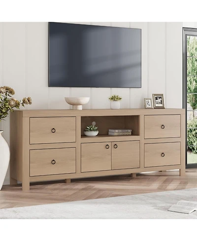 gaomon Farmhouse Tv Stand for 75/80 Inch TVs, 70" Long Entertainment Center with 6 Storage Drawer & Soundbar Shelf, Television Consoles Stands