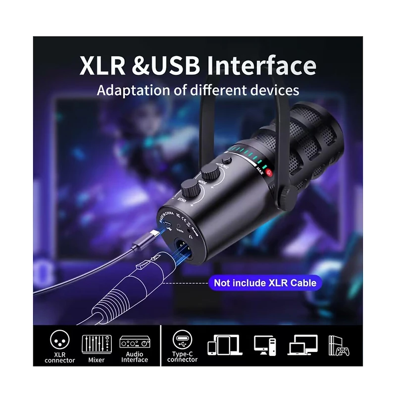 ZealSound Xlr/Usb Mic Kit: Noise Cancel/Echo/Mute/Volume with Boom Stand for Gaming/Podcast/Streaming/Recording on Pc/Mac/PS4/PS5/Phone/Mixers