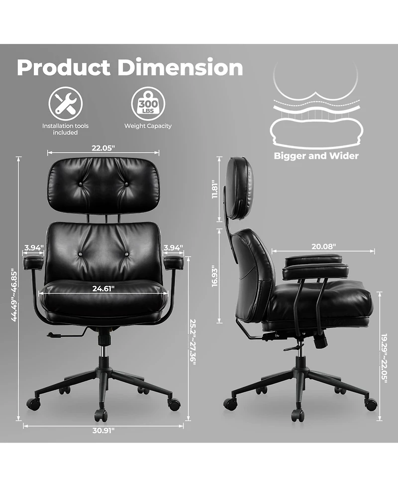 Xizzi Ergonomic Swivel Office Chair, Extra Wide Comfy Desk Chair with Lumbar Support, Height Adjustable Modern Executive Computer