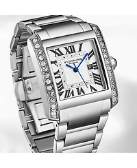 Stuhrling Elan 4088.1 Women s Rectangular Quartz Watch, Silver-Tone Stainless Steel Bracelet, Roman Numeral Dial & Date