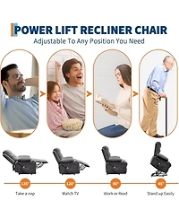 gaomon Electric Lift Recliner with Massage & Heat for Elderly, Pu Leather Big & Tall Reclining Chair with Cup Holders & Storage