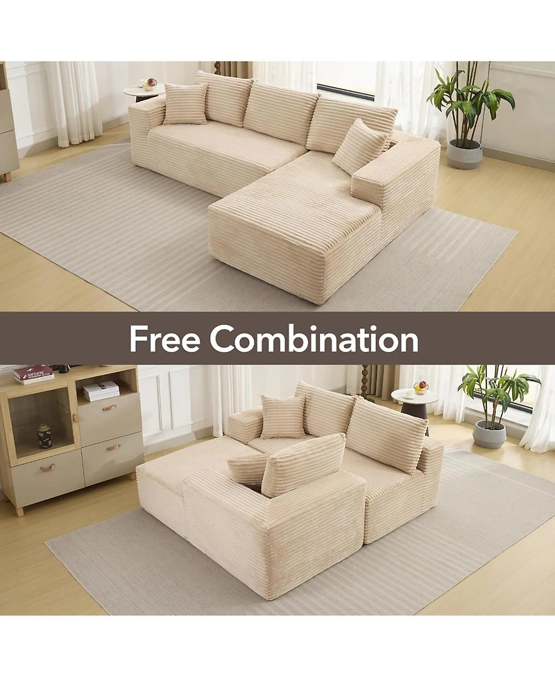 gaomon Boneless Sectional Cloud Couches for Living Room L-Shape Corduroy Cloud Sectional Couch with Chaise Modern Modular Sectional Sofa