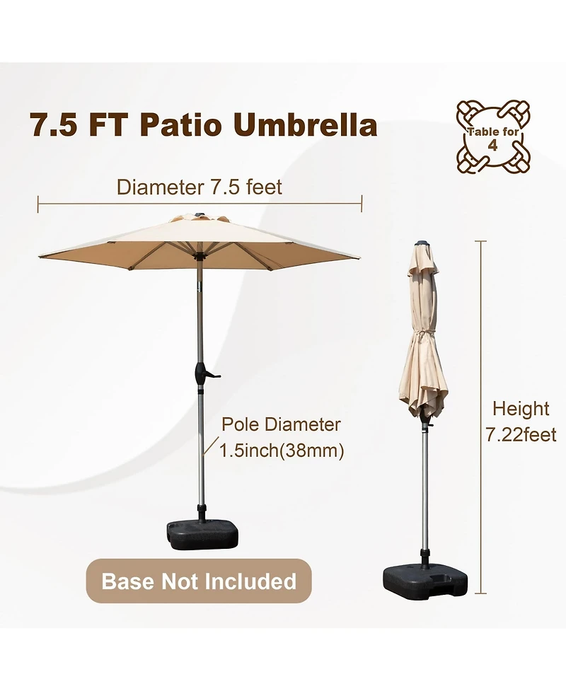 7.5FT Patio Umbrella, Outdoor Table Umbrella with Push Button Tilt and Crank