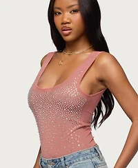 Edikted Women's Angelita Rhinestone Sheer Mesh Bodysuit