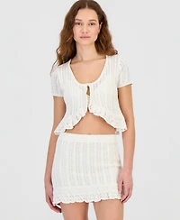 Ultra Flirt Juniors' Crochet Ruffled-Trim Cardigan