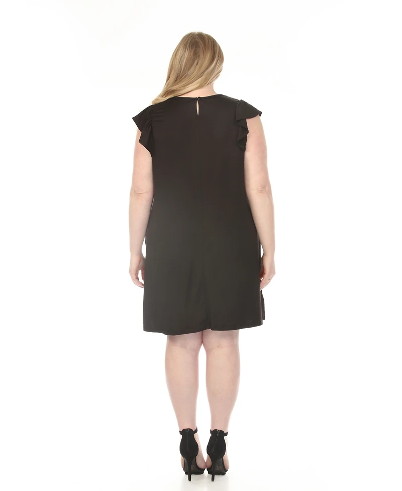 White Mark Plus Crew Neck Ruffle Sleeve Dress