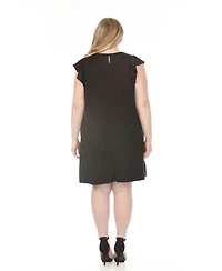 White Mark Plus Crew Neck Ruffle Sleeve Dress