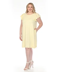 White Mark Plus Crew Neck Ruffle Sleeve Dress