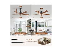 Sofucor 52-inch Modern Black 5-Blade without Light Ceiling Fan with Remote Control and Timing Function