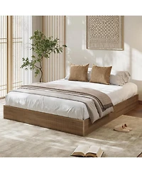 gaomon Full Bed Frame, Wood Platform Bed with Fluted Design, Low Profile BedFrame, Minimalist Bed Base with Noise-Free