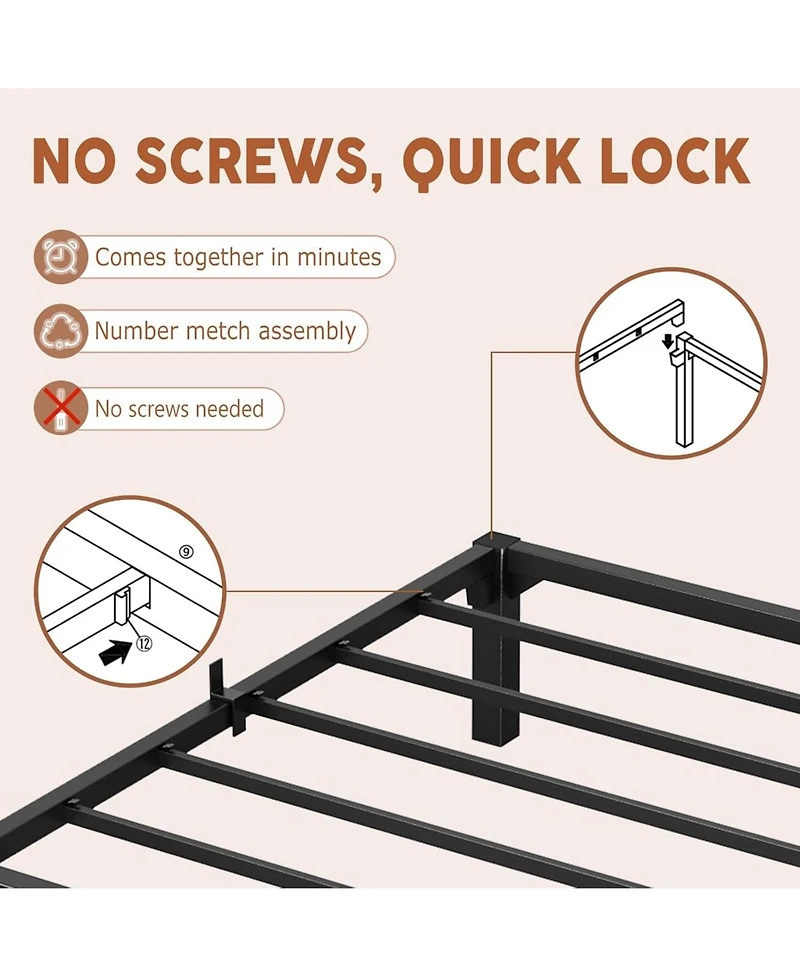 gaomon 10 in Twin Bed Frame, Heavy Duty Metal Platform Bed Frame with Durable Iron Slat Support and Legs, No Box Spring Required.