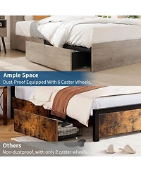 gaomon Full Size Bed Frame with High Storage Bookcase Headboard, Wood Bed Frame with 4 Storage Drawers, Built in Charging Station, Noise-Free