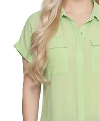 Ny Collection Petite Short Sleeve Roll Cuff Blouse