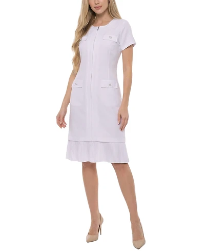 Ny Collection Petite Short Sleeve Pleat Hem Dress