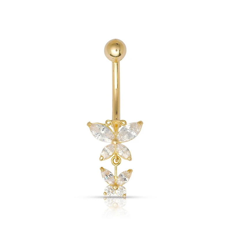 Curata Jewelry Solid Zirconia Butterfly Angel Wings Dangling Belly Ring Body Piercing Ring