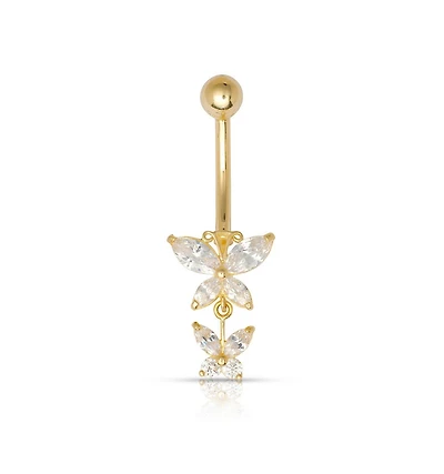 Curata Jewelry Solid Zirconia Butterfly Angel Wings Dangling Belly Ring Body Piercing Ring