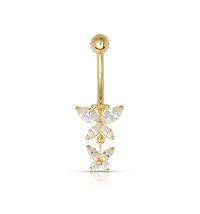 Curata Jewelry Solid Zirconia Butterfly Angel Wings Dangling Belly Ring Body Piercing Ring