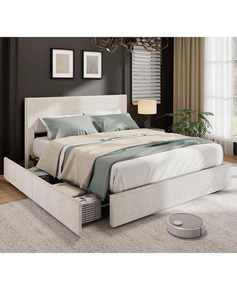 gaomon Platform Upholstered Corduroy Channel Tufted Headboard