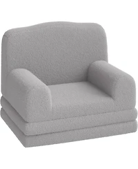 gaomon Kids Couch, 2-in-1 Convertible Teddy Fleece Fabric Toddler Sofa Chair, Soft Fold Out Couch Lounger for Kids, Comfy Children's Sofa