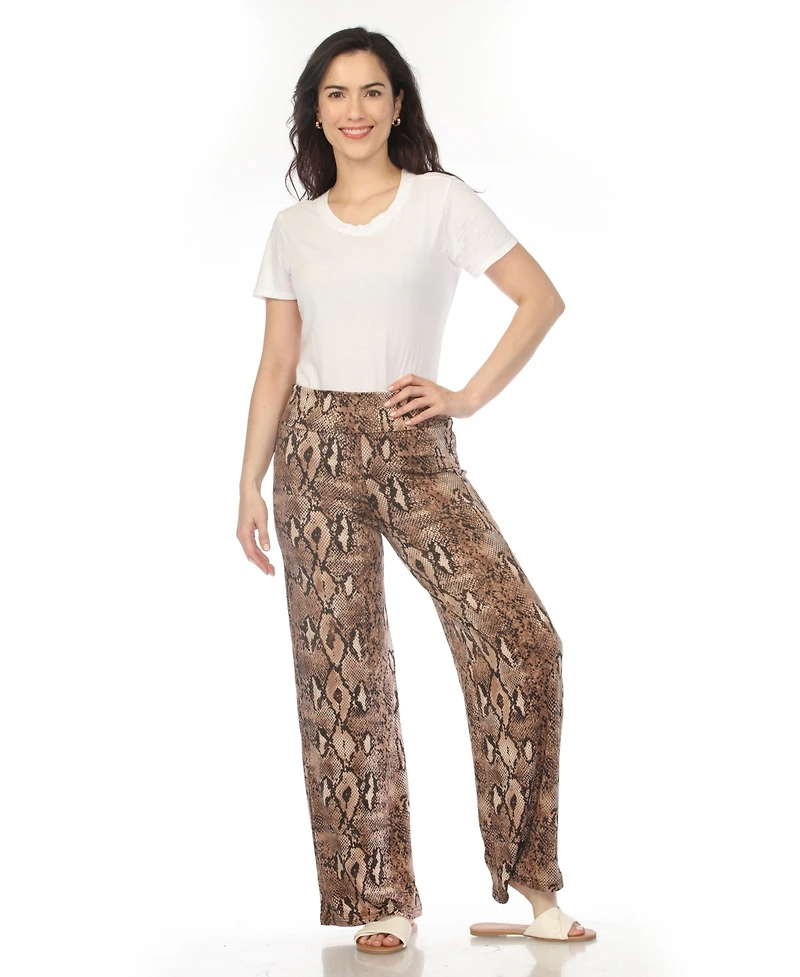 White Mark Women's High-Waist Floral Wide-Leg Pants