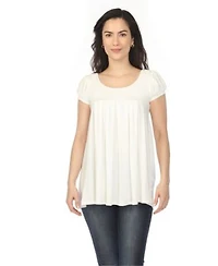 White Mark Womens Cap Sleeve Pleated Top
