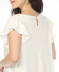 White Mark Women's Crew Neck Ruffle Sleeve Dress