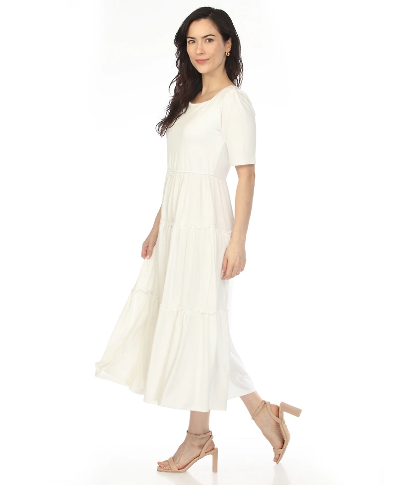 White Mark Women's Square Neck Short Sleeve Tiered Dress