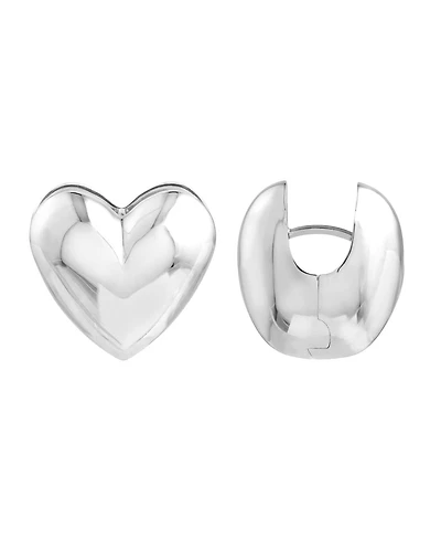 Curata Jewelry 925 Sterling Silver Heart Puff Huggies Hinged Hoop Earrings