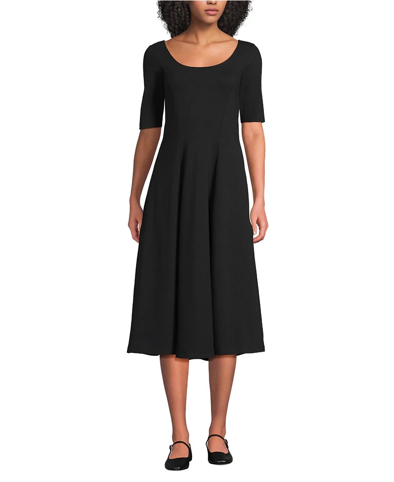 Lands' End Women's Starfish Elbow Sleeve Midi Fit and Flare Dress