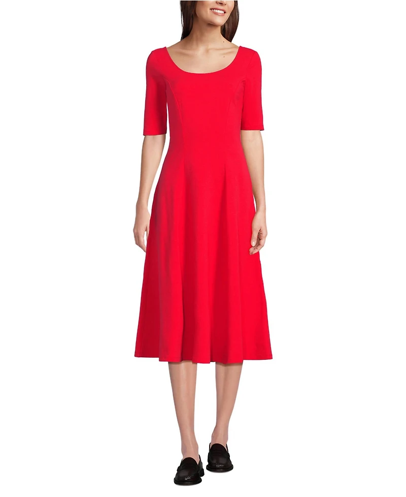 Lands' End Women's Starfish Elbow Sleeve Midi Fit and Flare Dress
