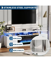 gaomon 70" Fireplace Tv Stand with 36" Electric Fireplace Heater, 12 Flame and 7 Led Color Modes, High-Gloss Entertainment Center with 2-Tie