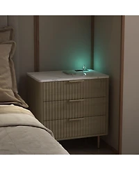 Rainsken Vertical Striped 3-Drawer Nightstand, Smart Bedside Table with Night Light and Charging Station for Bedroom, Living Room, Office