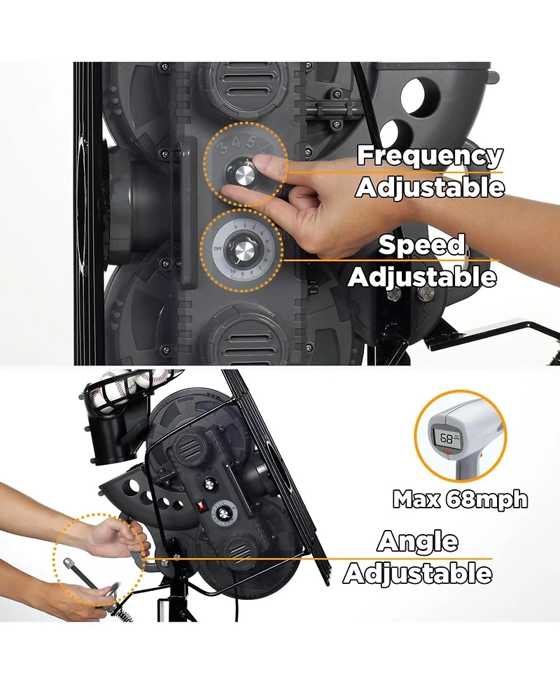 Furlihong Dual Wheel Baseball Pitching Machine with Adjustable Speed, 40–68 Mph Performance and Tripod Base for Professional Training