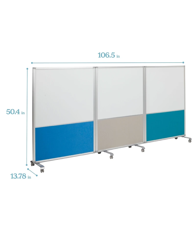 ECR4Kids Mobile Dry-Erase and Flannel Split Room Divider, 3-Panel