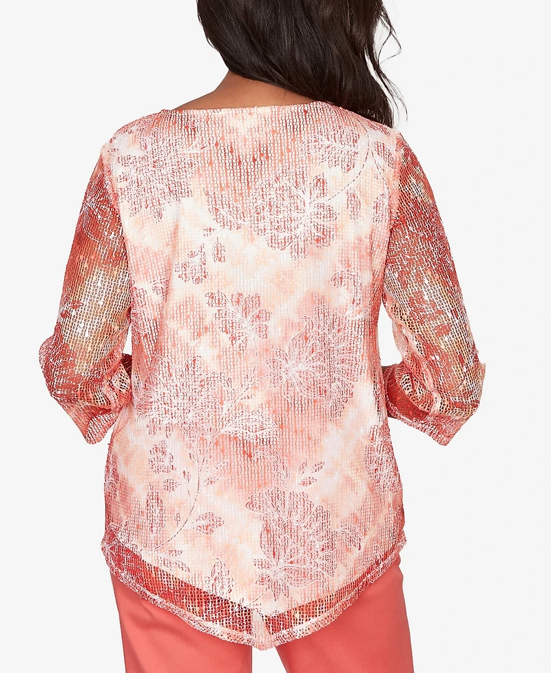 Alfred Dunner Women's Resort Living Batik Tie Dye Chevron Top