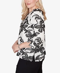 Alfred Dunner Women's Crowd Pleaser Embroidered Flower Top with Necklace