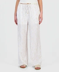 Sincerely Jules Juniors' Floral Embroidered Wide-Leg Drawstring Pants