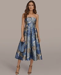 Donna Karan New York Women's Strapless Floral Midi Cocktail Dress