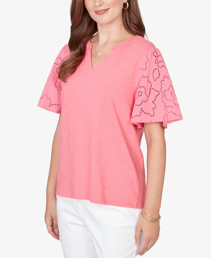 Ruby Rd. Petite Eyelet Sleeve Cotton Jersey Top