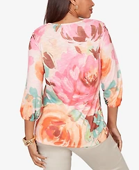 Ruby Rd. Petite Scalloped Neck Bold Floral Knit Top