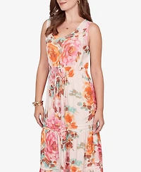 Ruby Rd. Petite Drawstring Waist Floral Linen Tiered Dress