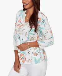 Ruby Rd. Petite Embellished Oceania Floral Knit Top