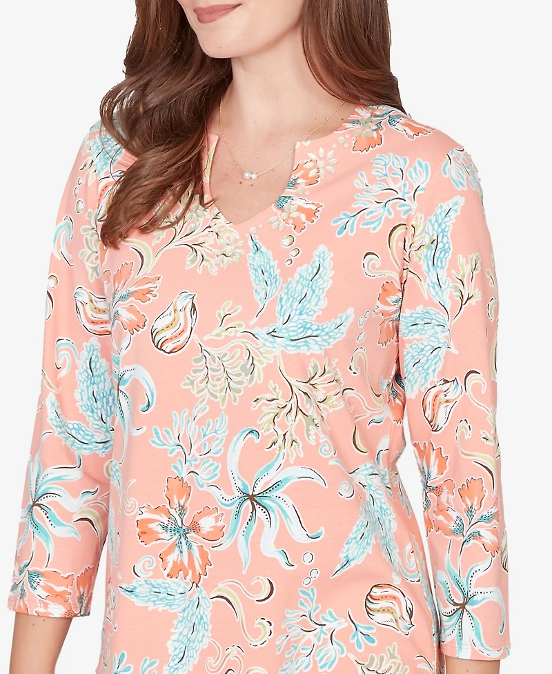 Ruby Rd. Petite Embellished Oceania Floral Knit Top