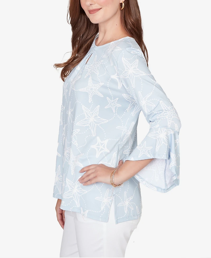 Ruby Rd. Petite Starfish Puff Print Flutter Sleeve Top