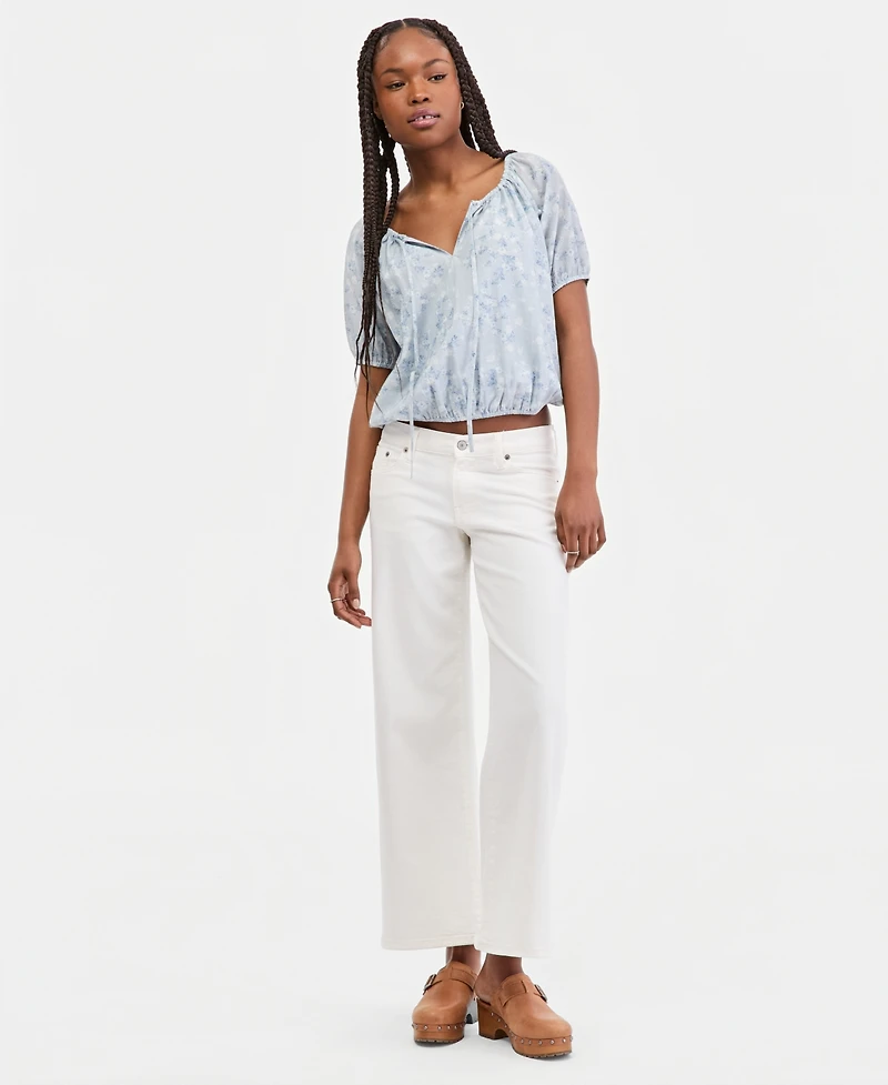 Lucky Brand Women's Printed Short-Sleeve Bubble Top