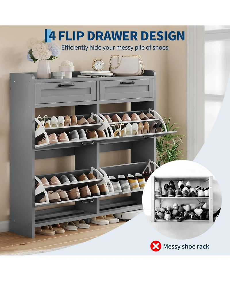gaomon Shoe Cabinet with 4 Flip Drawers & 2 Top Drawers, Wooden Organizer Adjustable Shelf