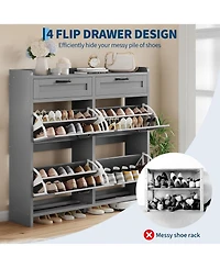 gaomon Shoe Cabinet with 4 Flip Drawers & 2 Top Drawers, Wooden Organizer Adjustable Shelf