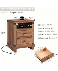 Yigii Rustic Nightstand with Charging Station & Storage