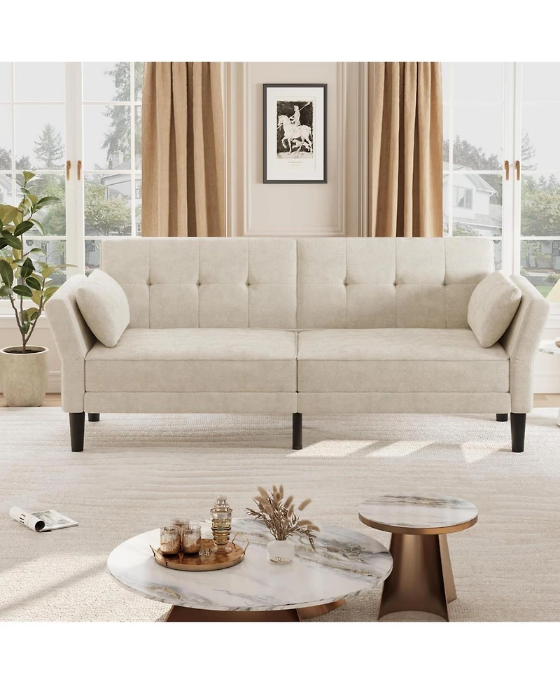 gaomon 89" Futon Sofa Bed, Modern Chenille Sleeper Couch with Adjustable Backrest & Armrest