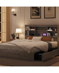 gaomon Queen Size Bed Frame – Wood Construction with Bookcase Headboard, 4 Storage Drawers & Built In Charging Station, Noise Free Design